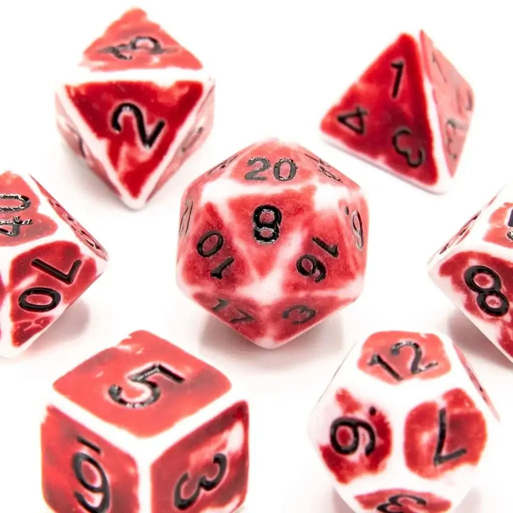 Crimson Relic - Acrylic DND Dice Set - 7 Piece Polyhedral - The Ork Forge