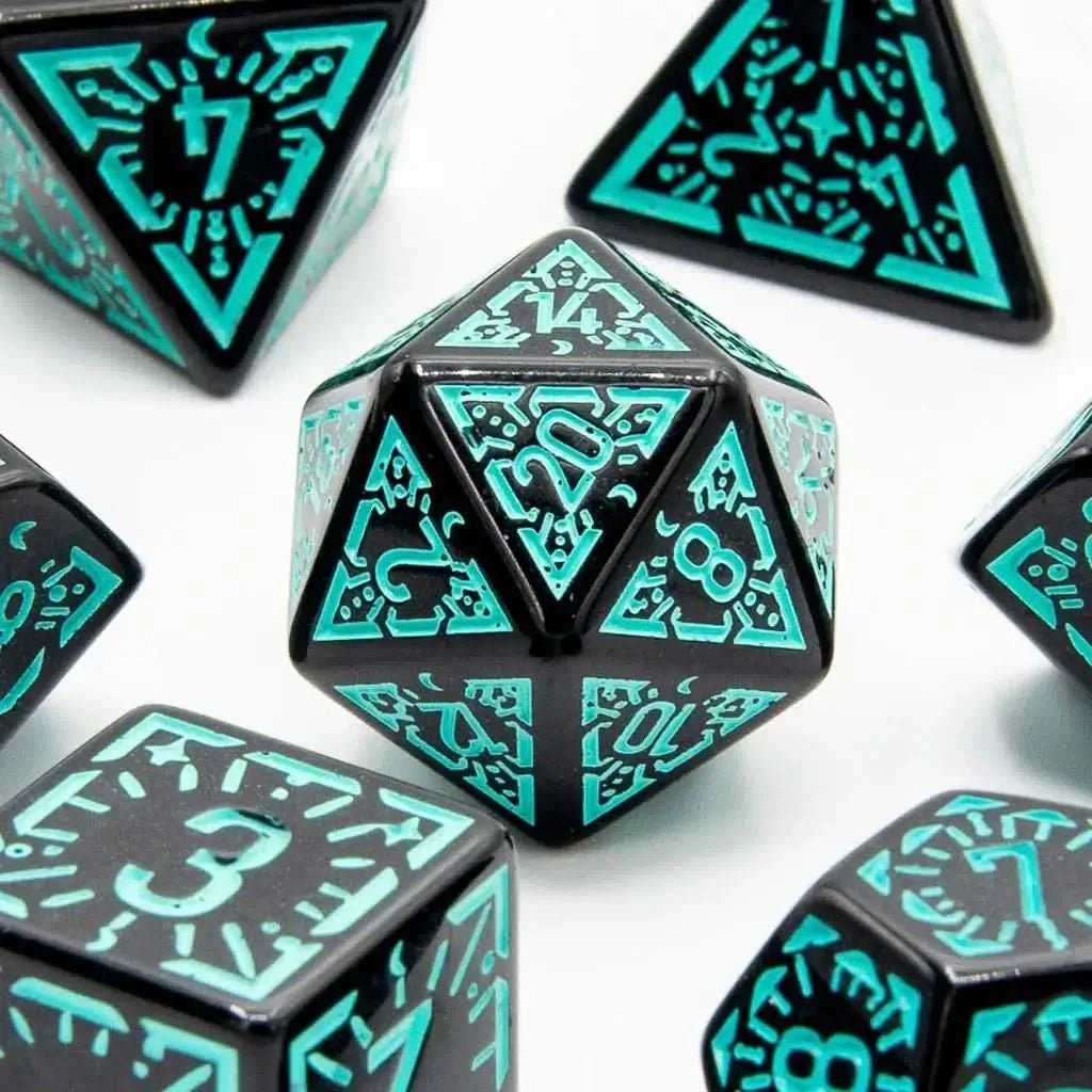 Emerald Ray - Acrylic DND Dice Set - 7 Piece Polyhedral - The Ork Forge