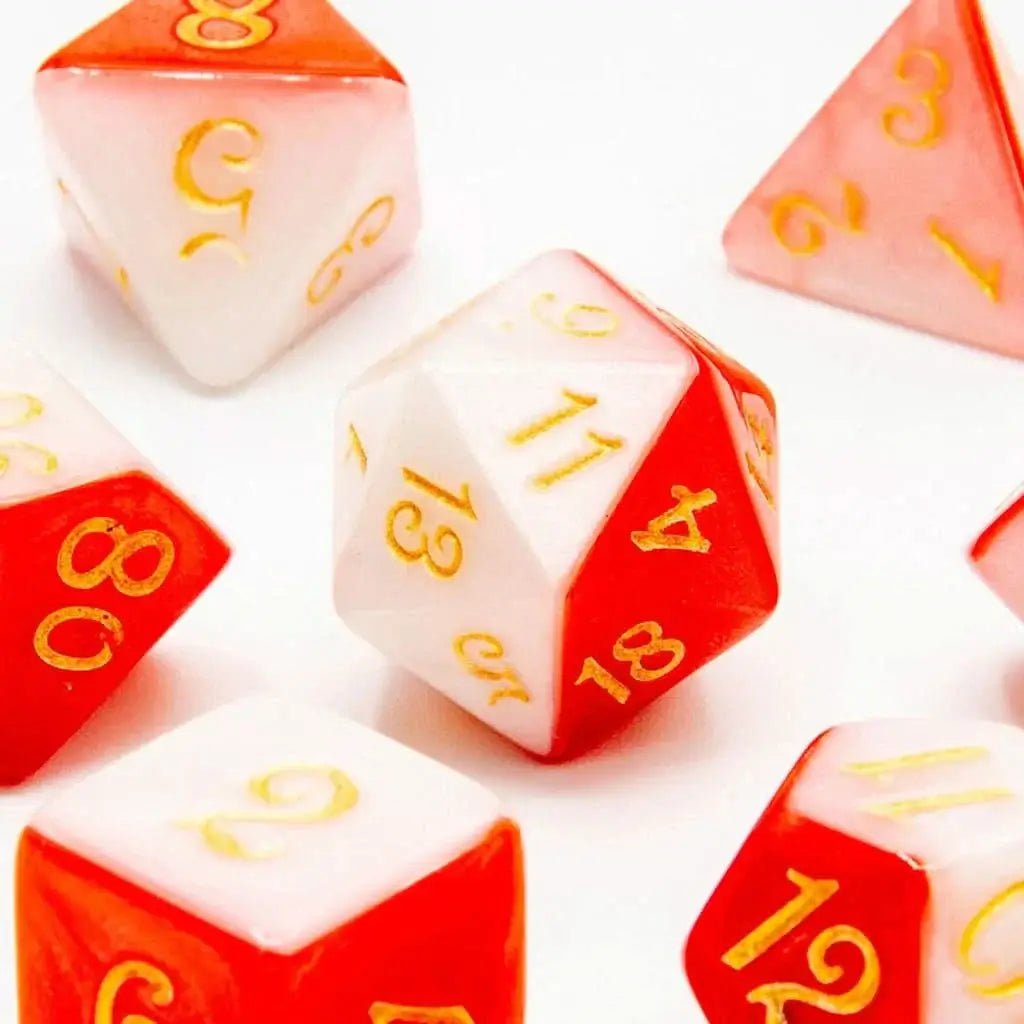 Scarlet Frost - Acrylic DND Dice Set - 7 Piece Polyhedral - The Ork Forge