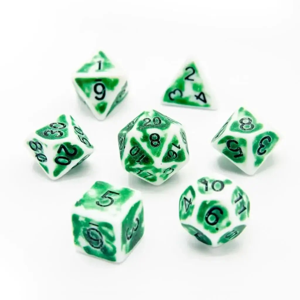 Faded Glory Green - Acrylic DND Dice Set - 7 Piece Polyhedral - The Ork Forge