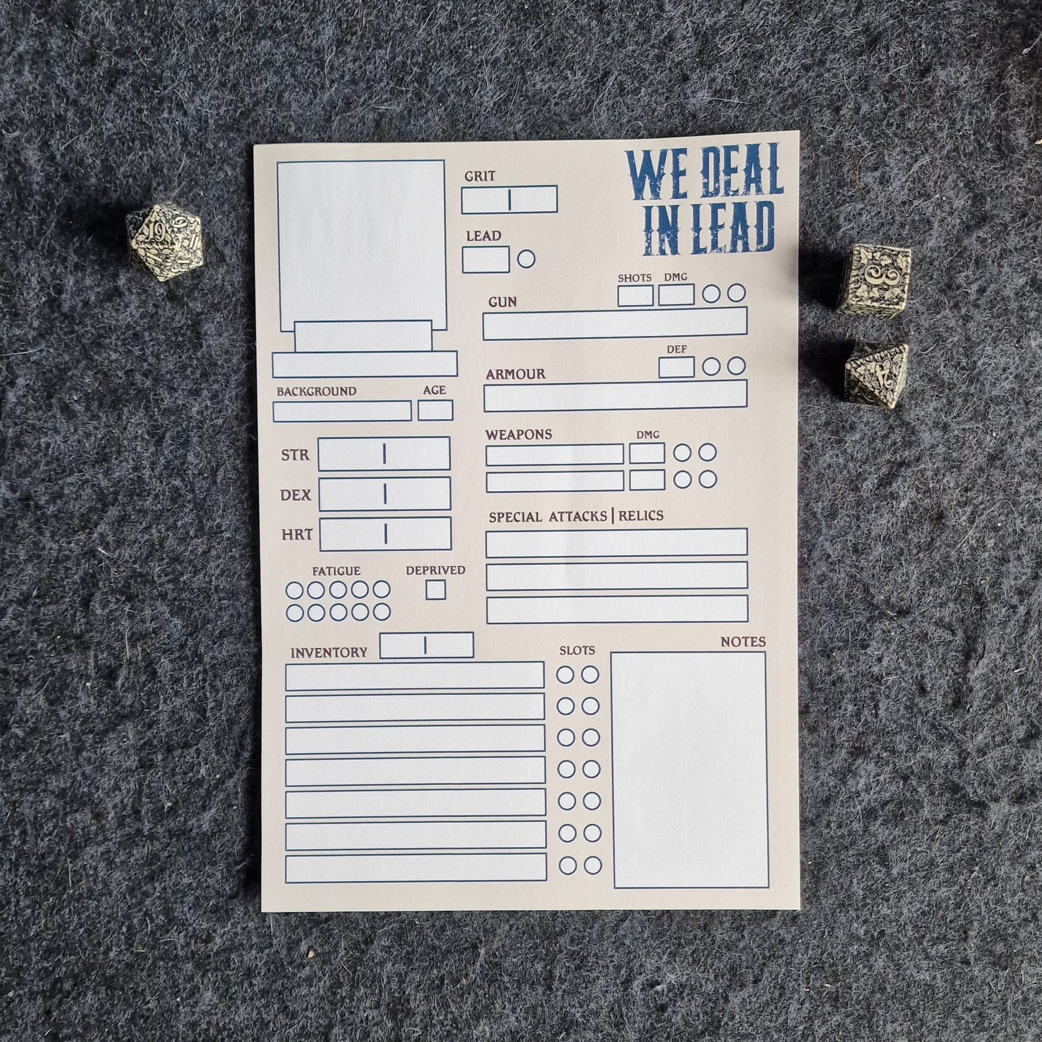 By Odins Beard: We Deal in Lead Character Sheets - Pack of 10