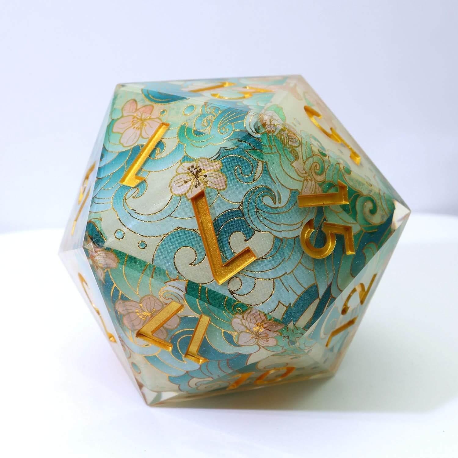 Emerald Tide | 50mm D20 | Oversized Art Core Dice - The Ork Forge