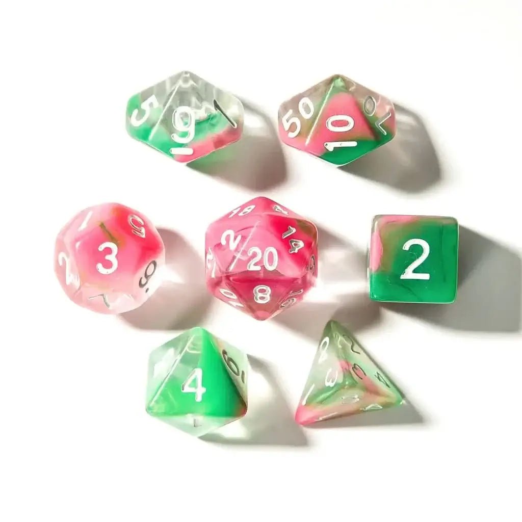 Watermelon Sugar - Acrylic DND Dice Set - 7 Piece Polyhedral - The Ork Forge
