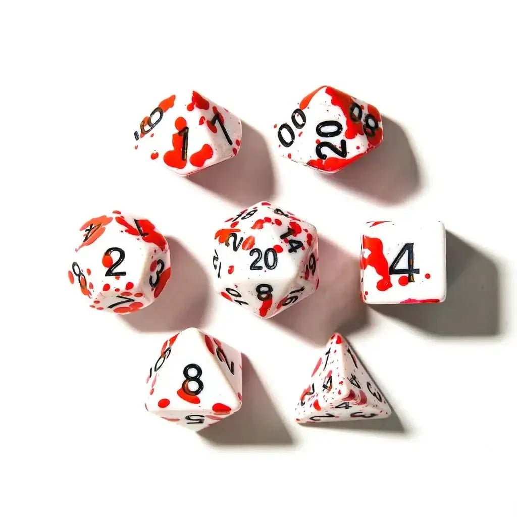 Blood Spatter | Acrylic Dice | 7 Piece Set - The Ork Forge