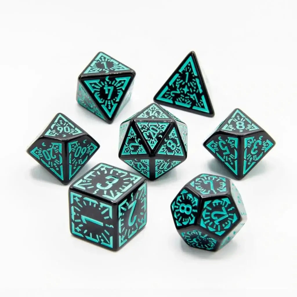 Emerald Ray - Acrylic DND Dice Set - 7 Piece Polyhedral - The Ork Forge