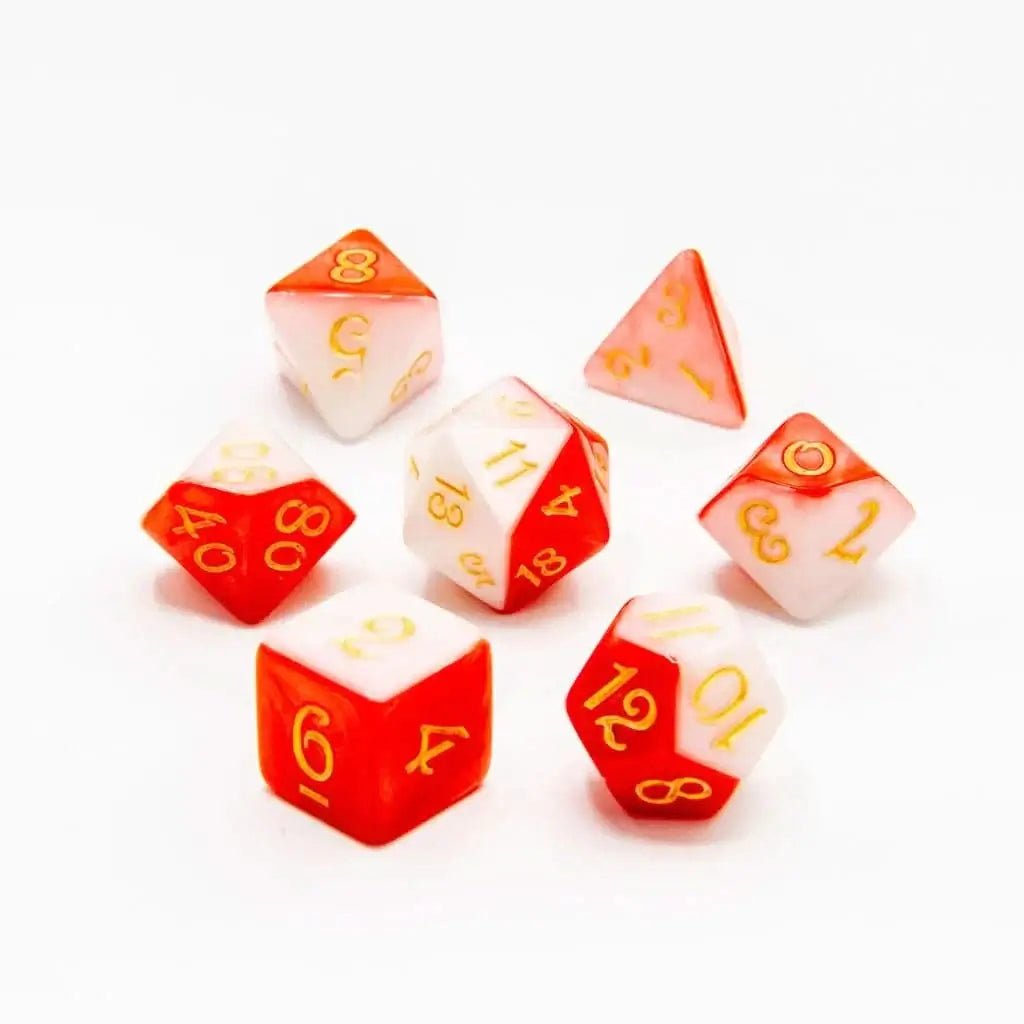 Scarlet Frost - Acrylic DND Dice Set - 7 Piece Polyhedral - The Ork Forge