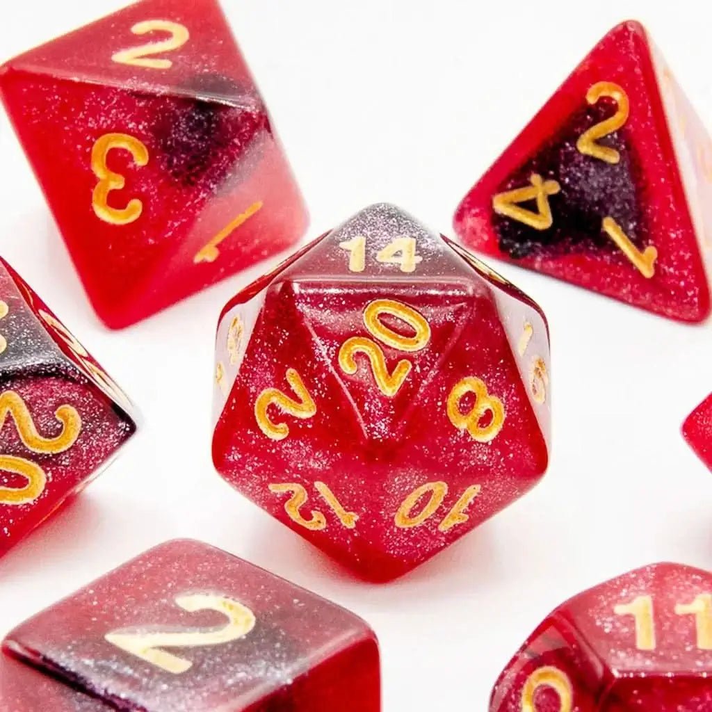 Crimson Stardust | Acrylic Dice | 7 Piece Set - The Ork Forge