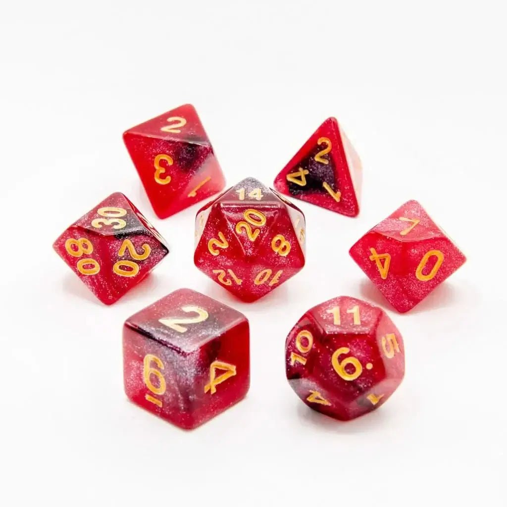 Crimson Stardust | Acrylic Dice | 7 Piece Set - The Ork Forge