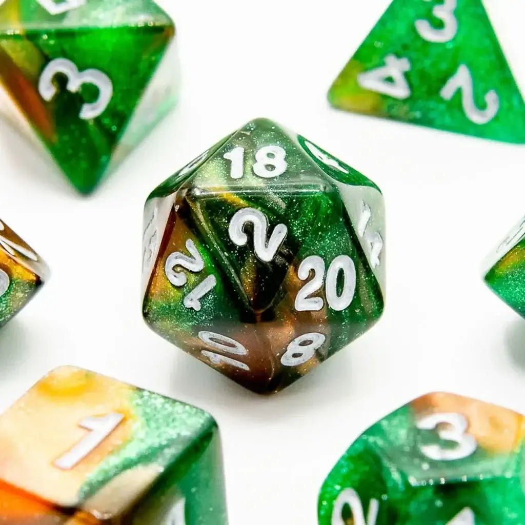 Mango Mint Spark | Acrylic Dice | 7 Piece Set - The Ork Forge
