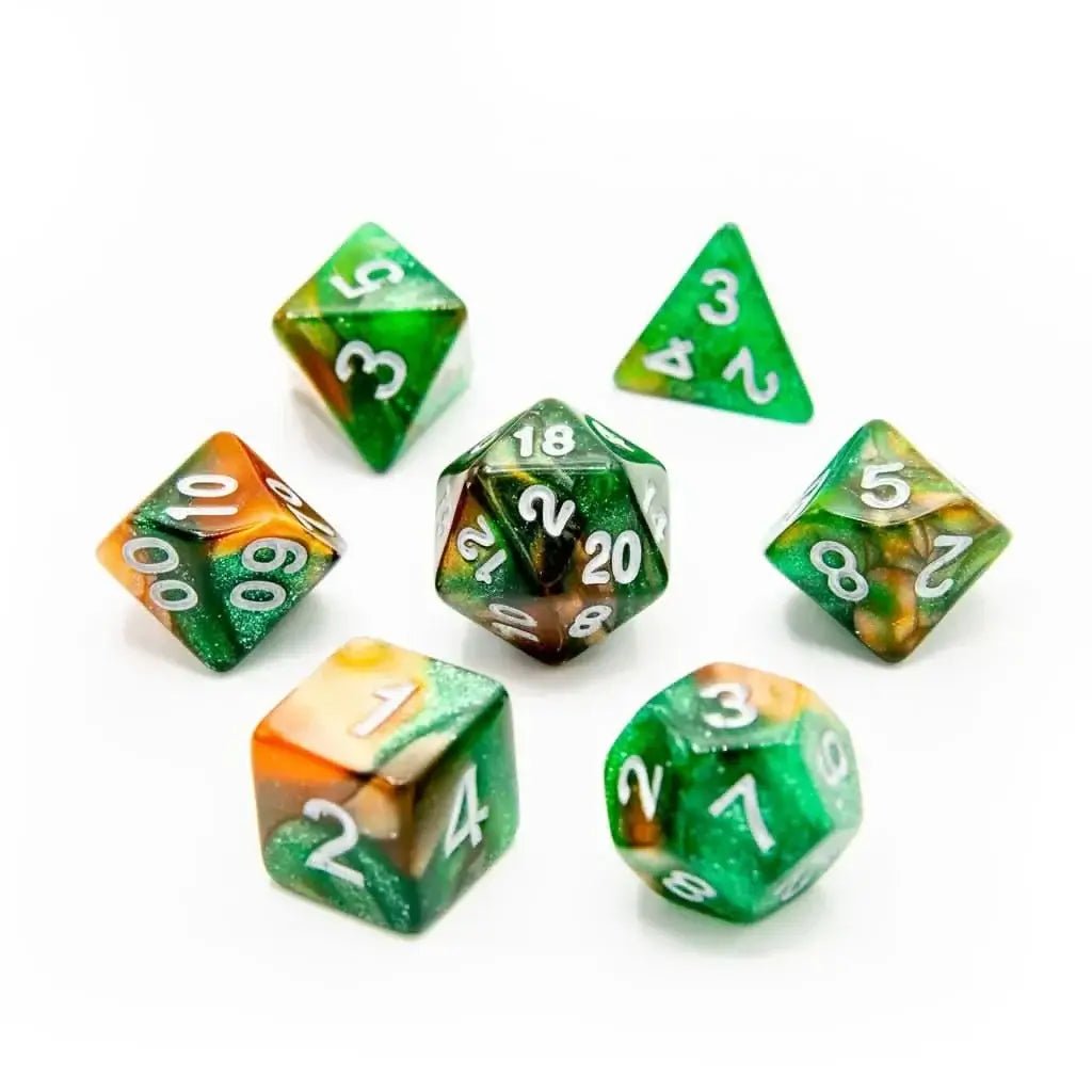 Mango Mint Spark | Acrylic Dice | 7 Piece Set - The Ork Forge