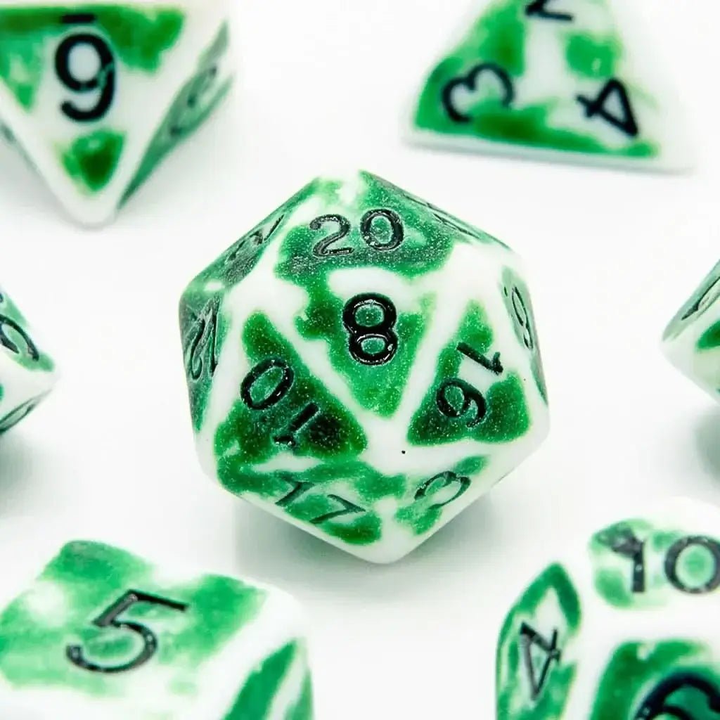 Faded Glory Green - Acrylic DND Dice Set - 7 Piece Polyhedral - The Ork Forge
