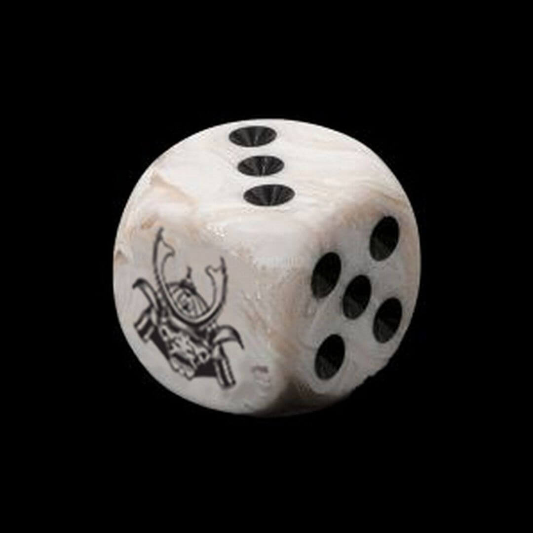 Yoroni Logo on Parchment Marbled Dice - The Ork Forge